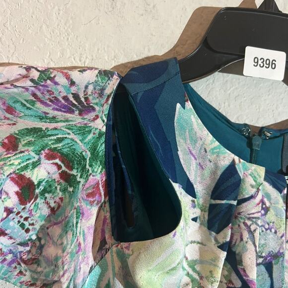 Anthropologie Maeve boho Elia Open Shoulder Floral Lined Dress Sz 2 Turquoise - Picture 4 of 6